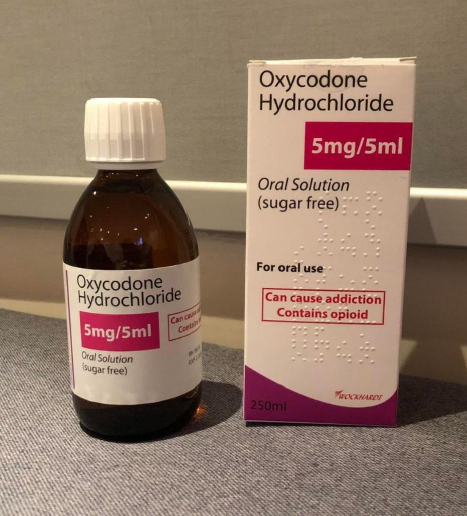 Oxycodone Hydrochloride Syrup bottle for pain relief